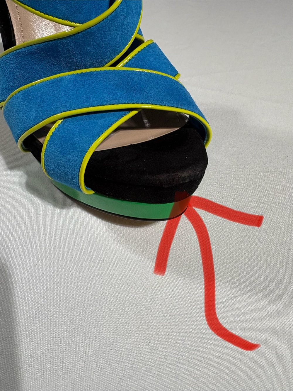 Jessica Simpson Turquoise & Green Strappy Suede Platform Heels Yellow Trim 8/38 - Picture 15 of 15